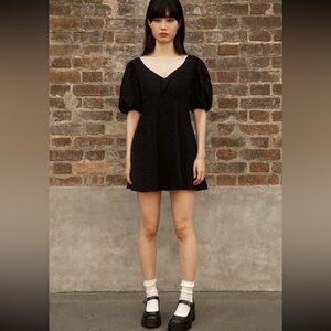 Sister Jane Black Jacquard Puff Sleeve Bubble Skirt Mini Dress